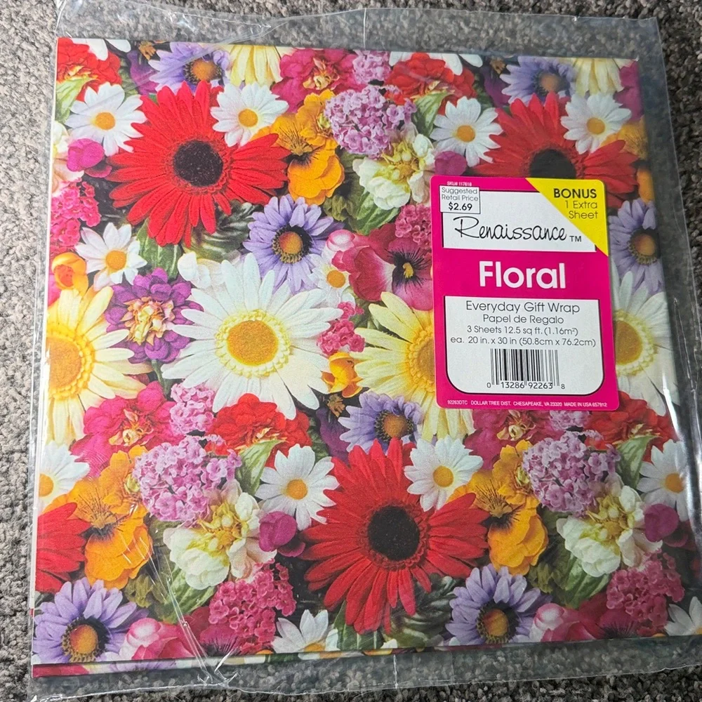 5/$25 VINTAGE Birthday Wrapping Paper Flowers